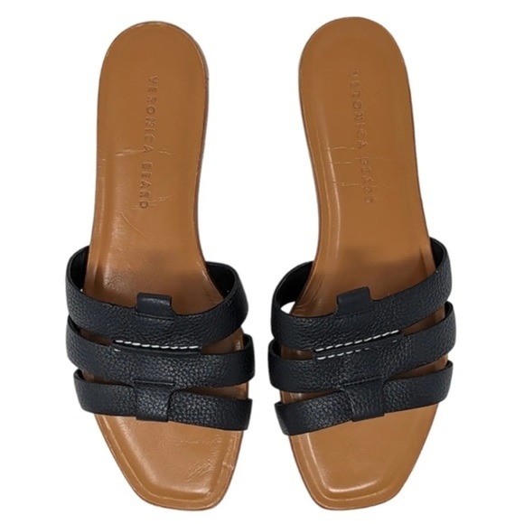 🖤NEW VERONICA BEARD BLACK PEBBLE LEATHER SLIDES SANDALS 37 7 - Picture 2 of 6